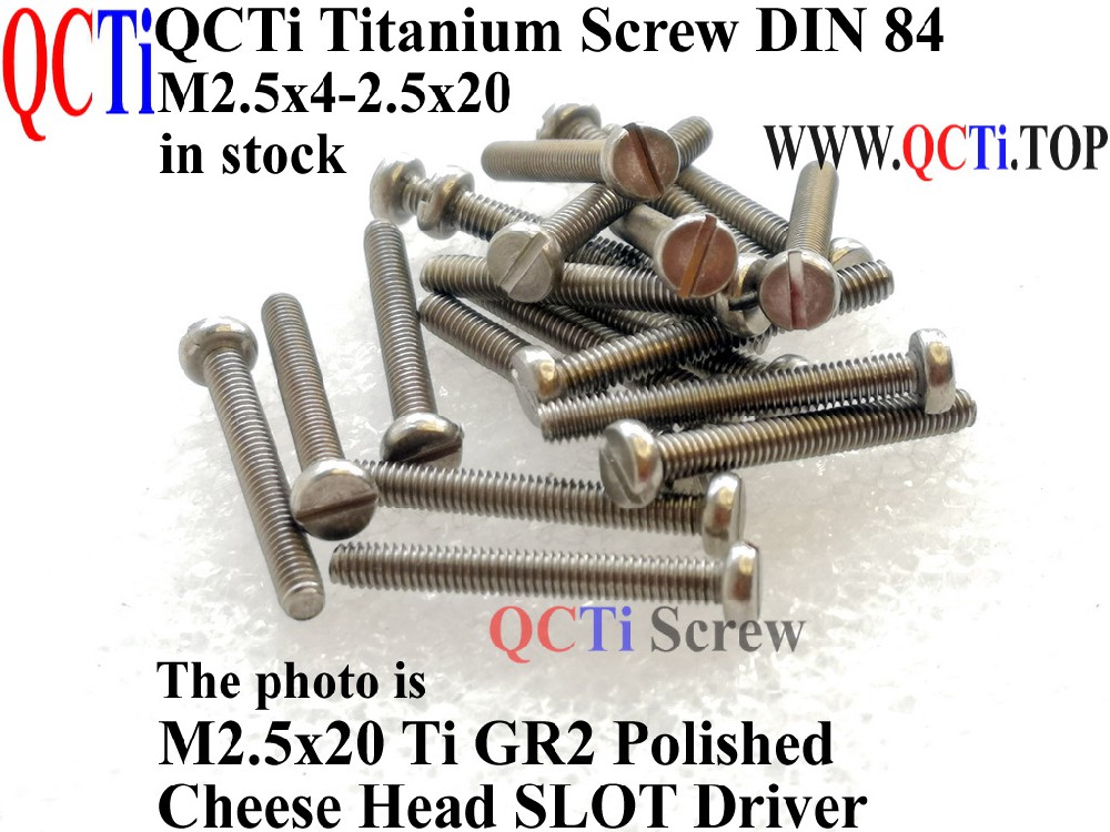 QCTI M2.5 Titanium screw M2.5x4 M2.5x5 M2.5x6 M2.5x8 M2.5x10 M2.5x12 M2.5x16 M2.5x20 Cheese Head Slot Driver Ti GR2 DIN 84