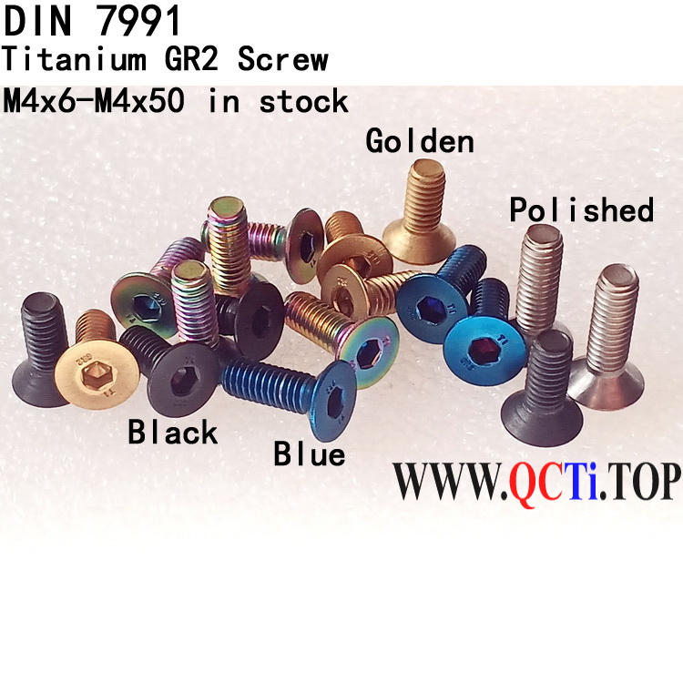 QCTI Titanium screws M4x6 M4x8 M4x10 M4x12 M4x14 M4x15 M4x16 M4x18 M4x20 M4x22 M4x25 M4x30 x32 x35 x40 x45 x50 Hex 2.5 Driver DIN 7991